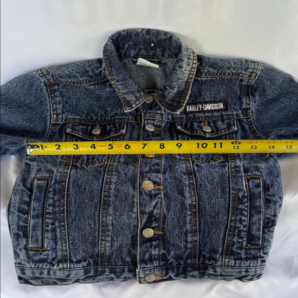 VINTAGE LIKE NEW! HARLEY-DAVIDSON DENIM BLUE JEANS JACKET & HEADWRAP SIZE 4T - Picture 12 of 16